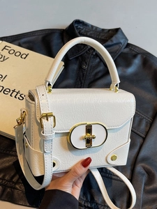 Sac Bandoulière Vintage en Cuir PU pour Femmes Texture Froissée Sac à Main Carré Rétro Avec Fermoir en Métal Surpiqûre Élégante