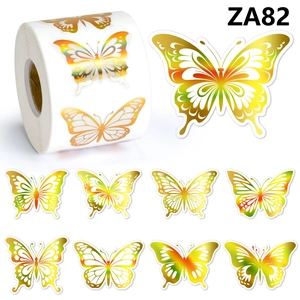 Elegant Laser Gold Foil Butterfly Stickers Roll For Gift Wrapping Wedding Invitation Cards Envelope Sealing Scrapbooking Decorative Adhesive Labels