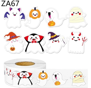 Halloween ghost and pumpkin stickers roll with eight various cartoon holiday patterns