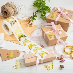 Golden butterfly self-adhesive gift stickers for envelope seals and gift wrapping