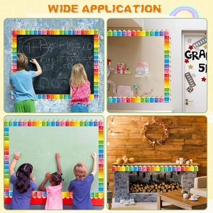 Colorful pencil-shaped classroom borders applied on blackboards and walls for decoration
