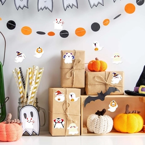 Cartoon Halloween ghost stickers for gift packaging and window glass decoration labels