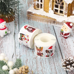 Christmas dog cartoon stickers roll for gift boxes and envelope seals decorations