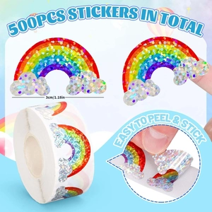 500 rainbow glitter stickers roll with easy-to-peel clouds for window decoration