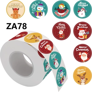Round Christmas Stickers Roll Envelope Seals Gift Decoration Cartoon Santa Snowman Gingerbread Man Paper Labels ZA78