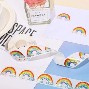 500pcs roll of holographic rainbow cloud stickers for gift sealing and DIY crafts