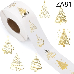 Gold Foil Christmas Tree Sticker Roll Merry Christmas Self Adhesive Label For Holiday Gift Packaging Envelope Seal