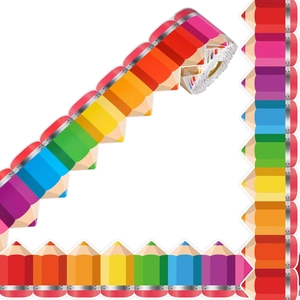 Close-up of rainbow pencil chalkboard border stickers for classroom wall decorations