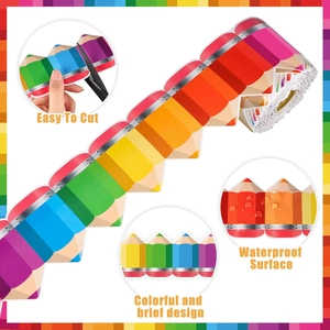 Detail showing waterproof surface and easy-to-cut colorful pencil border stickers