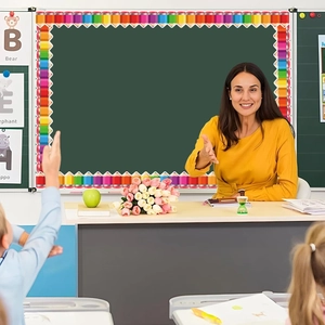 Colorful pencil-shaped classroom bulletin board border roll for teacher school decor