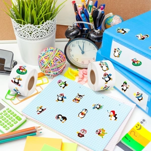 500pcs winter penguin stickers roll for kids reward and envelope sealing decoration