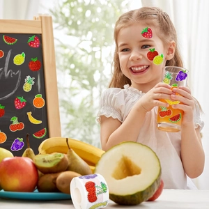 500pcs glitter summer fruit sticker roll with strawberry lemon for DIY waterproof decor