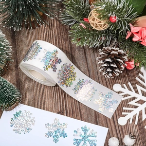 Rouleau d'autocollants flocon de neige holographiques pour emballages de Noël festifs