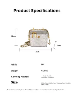 Macro detail of mini silver snake pattern box bag with gold floral hardware and chain strap