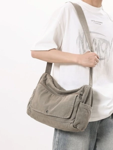 Women Large Capacity Washed Canvas Crossbody Bag Japanese Minimalist Messenger Shoulder Tote Bag For Students Casual Daily Use