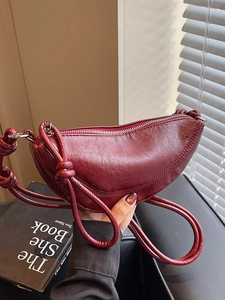 Minimalist PU Leather Half Moon Crossbody Bag For Women Trendy Knot Strap Crescent Shoulder Bag Urban Commute Dumpling Bag