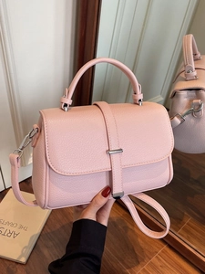 Pink lychee texture leather shoulder bag with silver clasp for women daily commuting