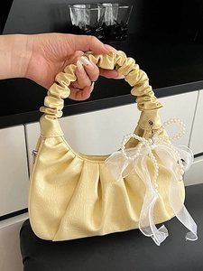 Sac Axillaire Mode Femmes Nuage Plissé en Cuir PU Sac Hobo Avec Pendentif Nœud en Künstliche Perles Sac Bandoulière Sac à Main