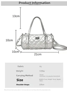Spécifications de taille pour le sac cylindrique en cuir PU avec mesures détaillées