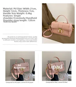 Pink crocodile-pattern PU leather box bag with 120cm adjustable strap and size details