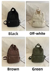 Collage of canvas backpacks in black, off-white, brown, and green colors