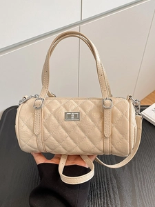 Sac à Main Cylindrique Matelassé Femme Strass Sac Boston Mode Cuir PU Épaule Sac Bandoulière Minimaliste Pochette