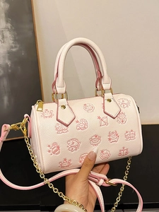 Damen Geprägte Cartoon Boston Tasche Kunstleder Umhängetasche Mit Kette Süßes Sternzeichen Muster Pendler Tote