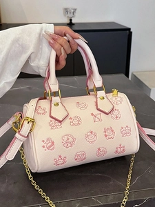 Rosa-weiße Boston Tasche mit Sternzeichen-Mustern und goldener Kette für Damen