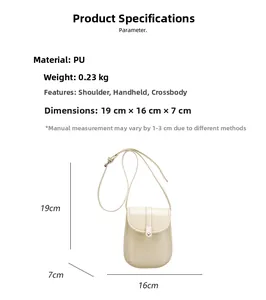 Detailed size specifications for the beige PU crossbody bag with 19x16x7cm dimensions