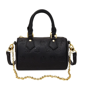 Sac Boston noir à motif gaufré avec bandoulière chaîne dorée pour femmes