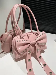 Sac à Main Créatif à Nœud et Rivets Pour Femmes Élégant Sac Sous le Bras en Cuir PU Style Doux Cool Sac à Épaule Tendance