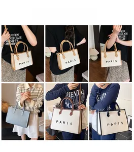 Collage of large capacity tote bags with PARIS print showing multiple colors and strap styles