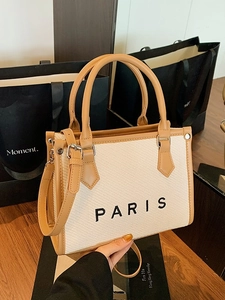 Moda Donna Grande Capacità Pelle PU Splicing Borsa Tote Parigi Lettera Stampata Borsa a Tracolla Casual Viaggio Borsetta