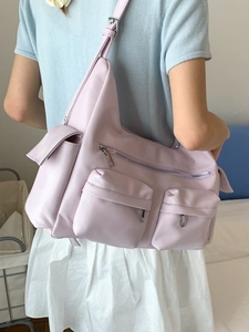 Light purple casual crossbody tote bag with multiple zipper pockets for women