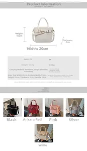 Detailed size chart and specifications for vintage PU leather handbag with five color options