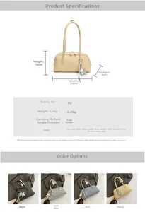 Tableau détaillé du sac à main minimaliste en PU avec dimensions et coloris divers