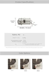 Detailed size chart for silver PU leather cylinder chain bag with specific dimensions