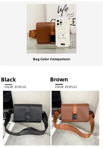 Comparison of compact matte PU leather box bags in black and brown with wide nylon straps