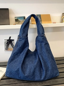 Women Large Capacity Denim Underarm Bag Retro Washed Denim Hobo Bag Casual Shoulder Bag Minimalist Tote Handbag Shopping Bag