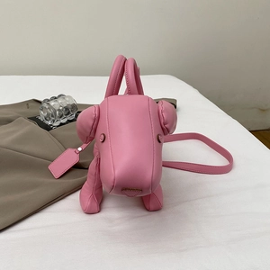 Rosa Handtasche in Welpenform aus Leder mit Tragegriffen und verstellbarem Schultergurt