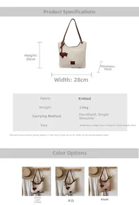Detailed size specifications for the large knitted tote bag with dimensions and strap height