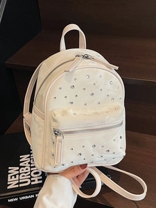 Women Fashion Diamond Quilted PU Leather Mini Backpack With Rhinestones Shiny Small Travel Shoulder Bag Bucket Shaped Bag