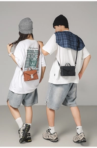 Detail showing vintage PU square crossbody bags with metallic buckle and corner accents