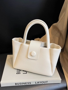 Women Minimalist PU Leather Handbag Vintage Lychee Pattern Tote Bag Detachable Strap Fashion Crossbody Bucket Bag Daily Use