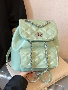 Mint green quilted chain backpack for women with spacious bucket design and turn-lock