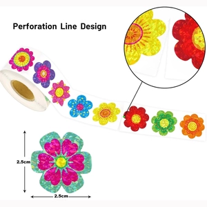Holographic flower stickers 2.5cm roll with perforation line design for gift packaging