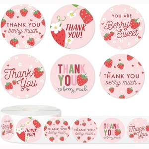Strawberry Thank You Stickers Roll Round Coated Paper Adhesive Seal Labels For Gift Box Envelope Decor Party Favors Berry Sweet Design