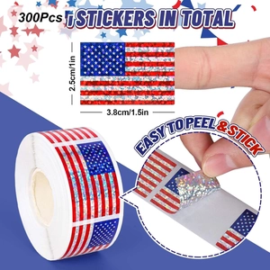 Roll of 300 holographic US flag stickers measuring 1.5x1 inch for decorative gift sealing