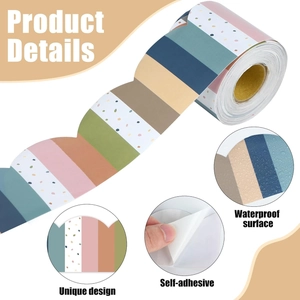 Morandi colorful striped scalloped edge classroom border roll with waterproof surface