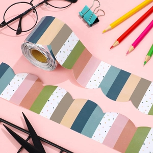 Colorful striped scalloped bulletin board border roll for classroom and DIY decoration